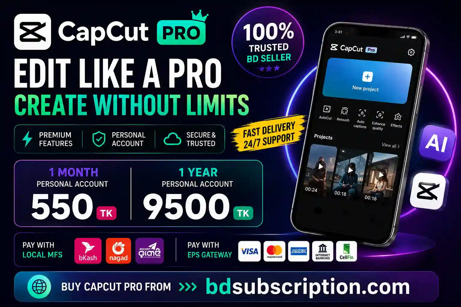 How to Buy CapCut Pro at the Lowest Price in Bangladesh with bKash – Complete Guide (2026) 1 CapCut Pro Bangladesh, CapCut Pro Price, Buy CapCut Pro BD, CapCut Premium Account, CapCut Pro Seller BD, CapCut Subscription Bangladesh, CapCut Pro Personal Account, TikTok Editing Bangladesh, Facebook Reels Editing, YouTube Shorts Editing, AI Video Editing, CapCut Pro bKash, CapCut Premium BD, Cheap CapCut Pro, Trusted Subscription Seller