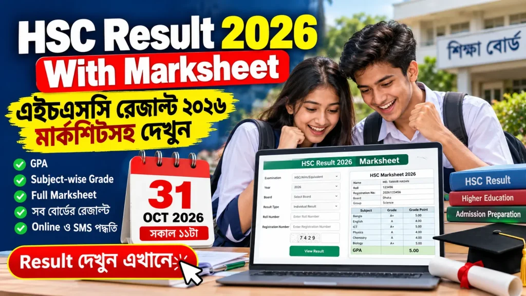 HSC Result 2026 With Marksheet এইচএসসি রেজাল্ট মার্কশিটসহ দেখার নিয়ম